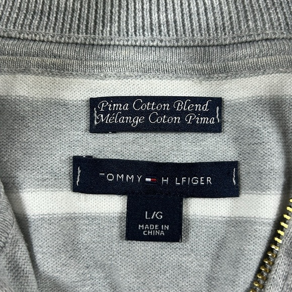 Tommy Hilfiger Womens Zip Jacket L Gray White Striped Cotton Coastal Preppy - Picture 7 of 8